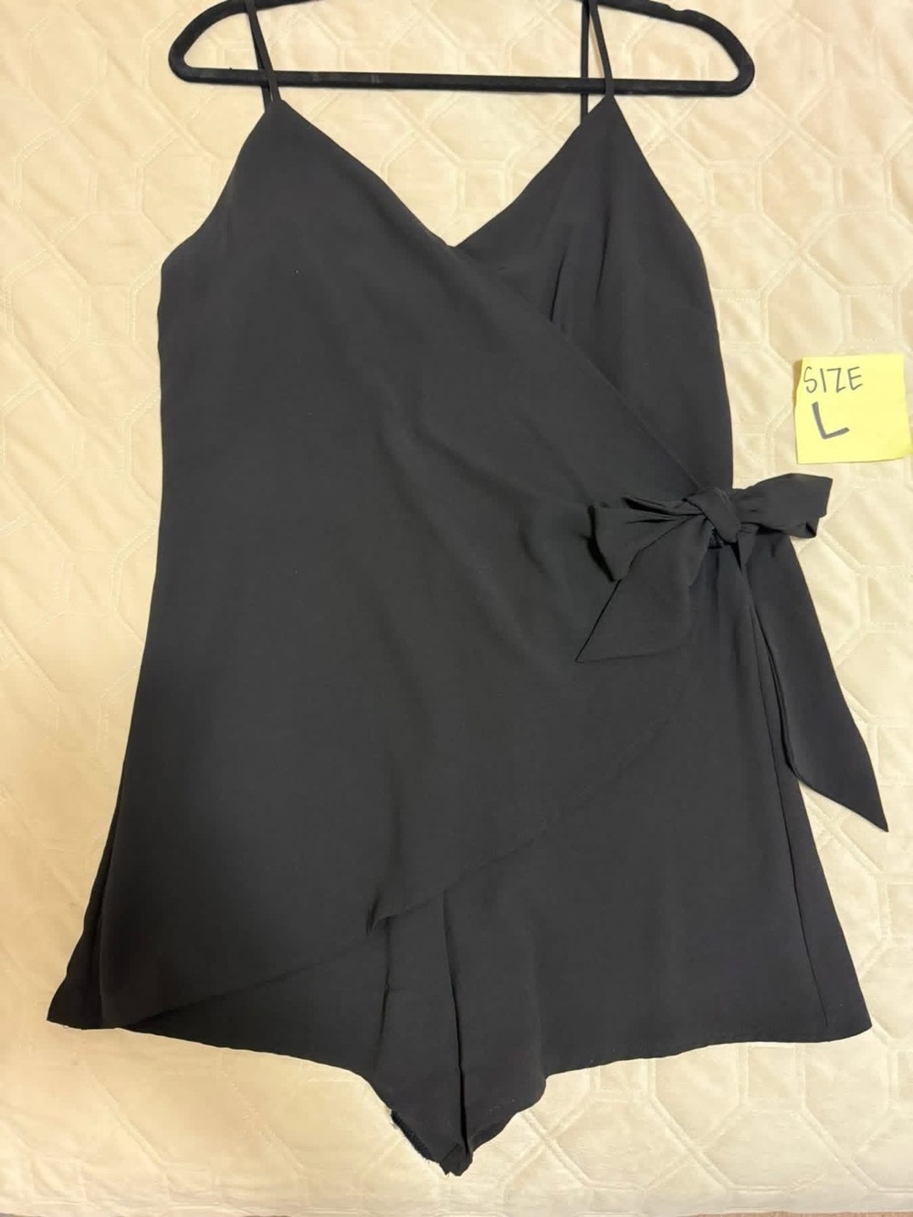 Black Wrap-Front Spaghetti Strap Dress with Side Tie